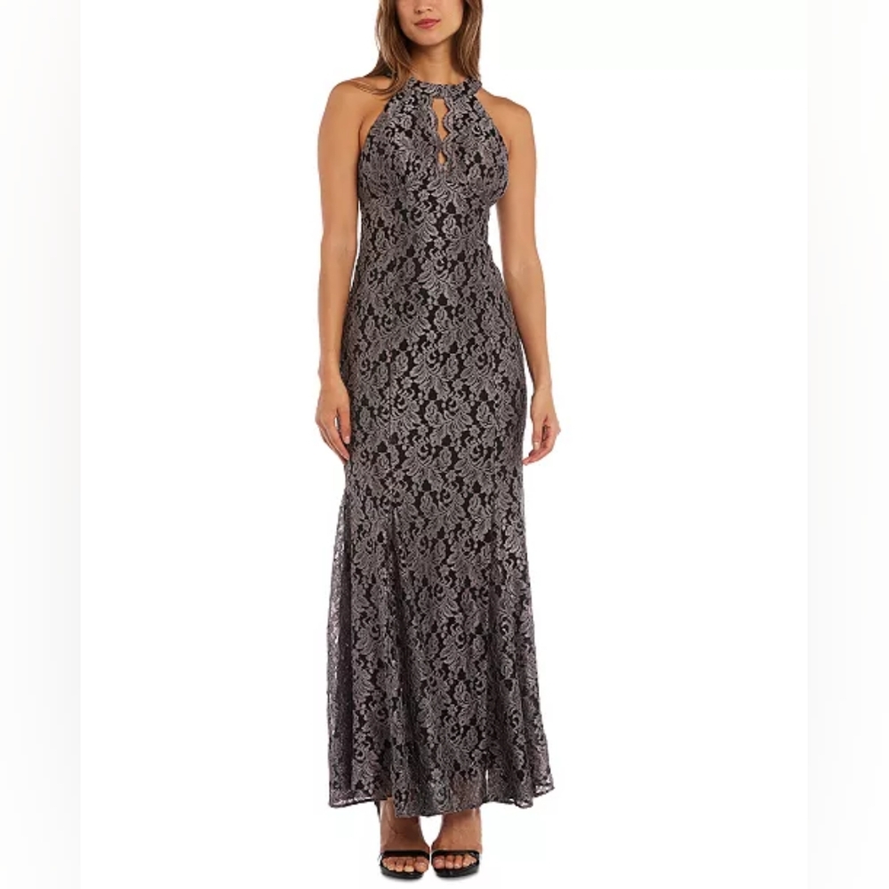 R & M Collection Lace Halter Gown